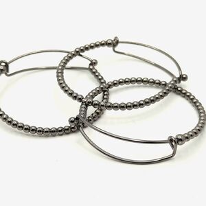 Adjustable Gunmetal beaded Stacking bangle bracelets - set of 3